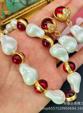 琉璃男女通用西洋红色琉璃耳项链