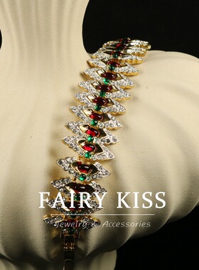 新款中古精致手链个性镶钻奢华红