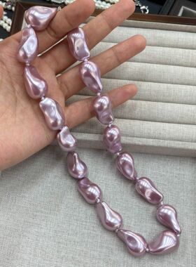 跨境紫色巴洛克珍珠项链炫彩光泽