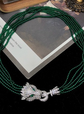 锁骨链欧美复古风设计多层蓝项链