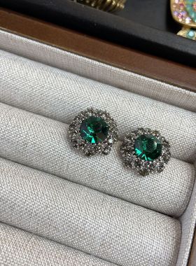 法式轻奢镶钻绿色花朵项链手链耳