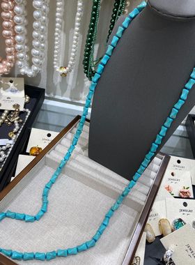 复古松石项链民族风蓝色方块形毛