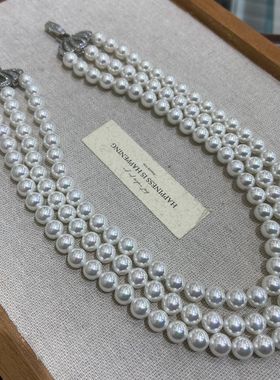 8M三层蝴蝶施家强光正圆珍珠项链