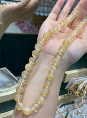 925银10MM天然黄胶花水晶项链