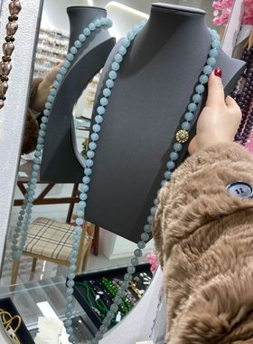 冰种天然玉髓项链12M女款蓝水项