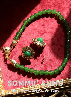 菠菜绿！玉髓玛瑙翡翠色绿色圆珠