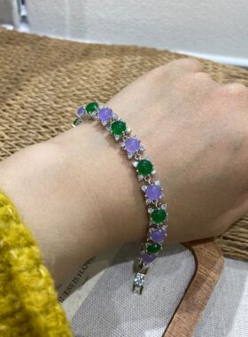 珠宝铜底镀白金紫绿玉髓素面满钻