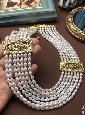 复古珍珠字母项链设计感百搭复古