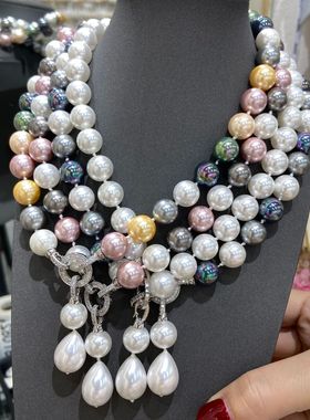 赫本彩色琉璃珠项链夸张造型水滴