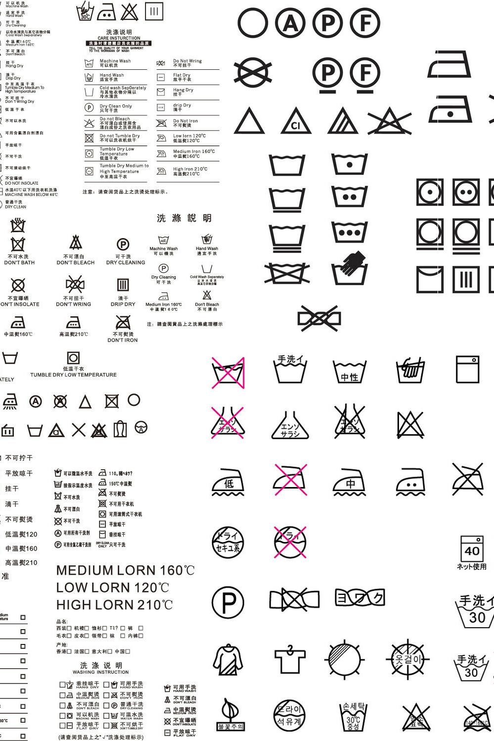 服装纺织品水洗标矢量素材标识说明图标志干洗手洗涤织标签吊牌-图0