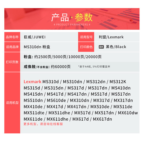 适用利盟MS310dn硒鼓MS312dn MS410dn 510dn 610de成像鼓MX310dn 511de 611鼓架MX/MS317 417dn 517de鼓组件 - 图3