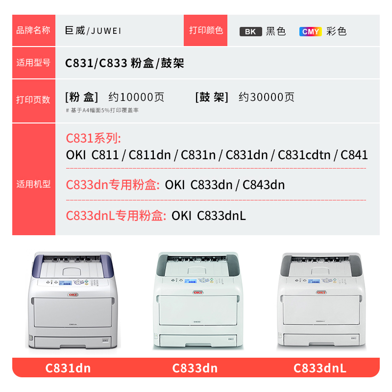 巨威适用OKI C811粉盒C811dn C831n墨粉盒C831dn C831cdtn墨盒C833dn C843dn墨粉C833dnL碳粉盒C841硒鼓鼓架-图3