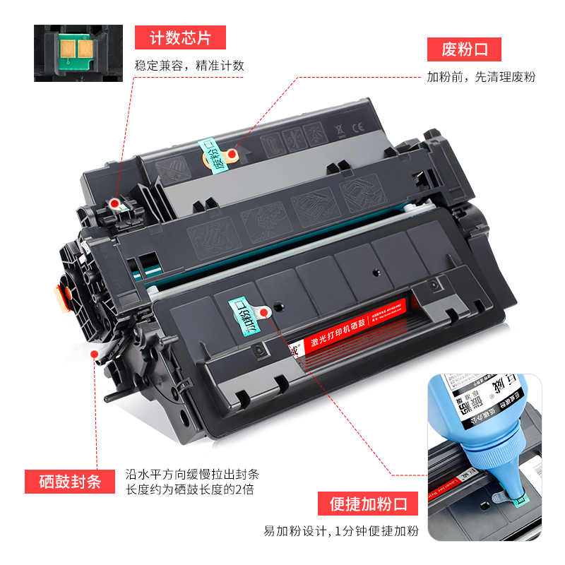 兼容原装惠普55A黑色打印硒鼓 HP LaserJet Pro MFP M521dn M521dw多功能打印机一体机硒鼓 易加粉CE255A硒鼓 - 图1