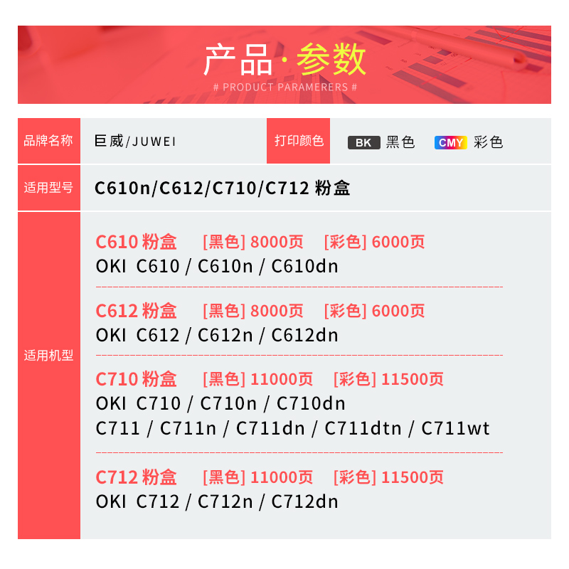 适用oki C710粉盒C712 C610 C711 C612dn墨盒C610dn C710dn C711dtn碳粉盒C710n墨粉C712n硒鼓C612成像鼓碳粉-图3