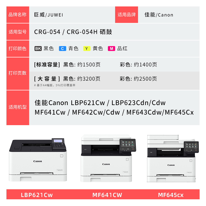 适用佳能MF645cx硒鼓MF643Cdw MF641Cw LBP621Cw粉盒CRG054 MF642Cdw/Cw MF644cdw墨盒LBP623Cdn/Cdw碳粉盒-图3