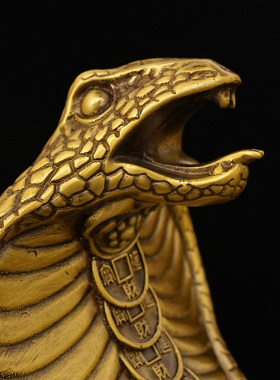 黄铜蛇聚宝盆客厅旺财摆件工艺品