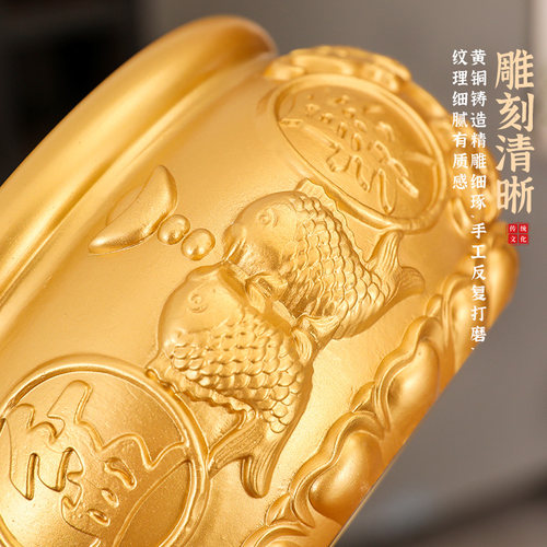 黄铜八福聚宝盆摆件招聚黄铜米缸玄关客厅办公室桌面工艺品装饰品 - 图1