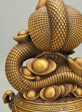 黄铜蛇年摆件生肖蛇聚宝盆工艺品