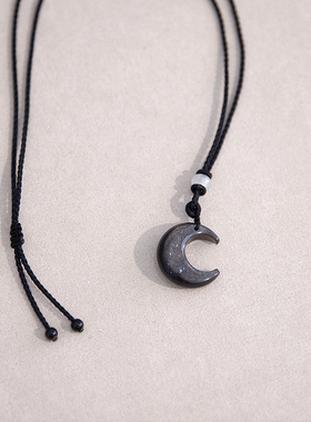 猫眼石银曜石男女情侣月亮项链