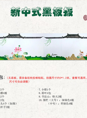 幼儿园小学环创材料毛毡黑板报装饰墙贴绿色花荷叶书法主题墙边框
