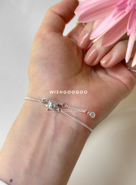 WISHGOOGOO爱心锁钥匙手链女ins韩系小众设计三段调节925纯银手饰
