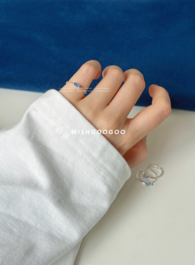 WISHGOOGOO小冰糖尾戒蓝色锆石戒指女ins韩国简约925纯银开口指环