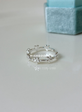 WISHGOOGOO小巧花朵戒指女ins韩版简约925纯银日常通勤童趣开口戒