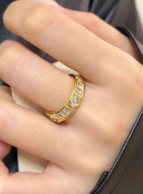 S925纯银彩色小花镶钻戒指女开口可调节小众高级感轻奢食指戒新品