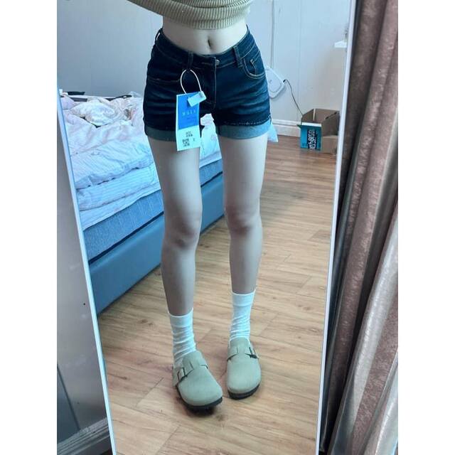 American washed cuffed denim shorts super shorts 2025 summer hot girls high waist slimming design tight tight hot pants