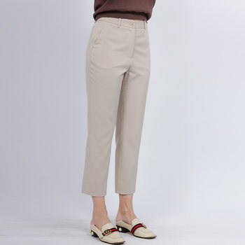 Lovete summer ແມ່ຍິງ summer ບາງໆແອວສູງ beige suit pants ເກົ້າໄຕມາດ pants suit pants ກາງ waist petite pants