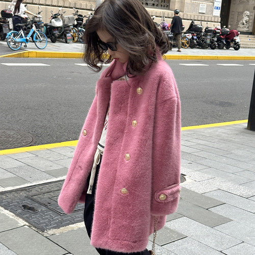 女童毛毛外套冬季新款儿童皮草仿水貂皮毛一体金貂绒韩国大衣长款 - 图0