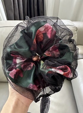 韩版芭蕾少女仙美飘带双层蕾丝纱大发圈丝带蝴蝶结花朵丸子头盘发