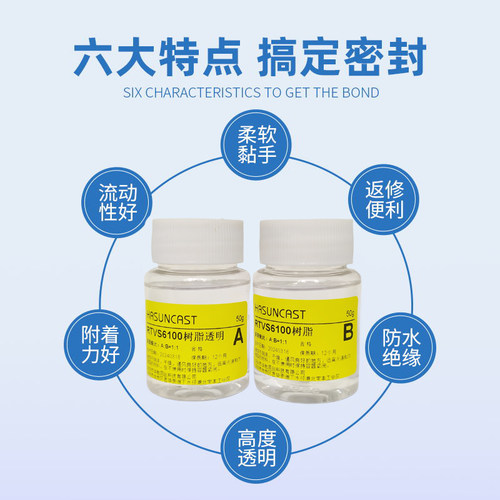 RTVS6100高透明有机硅灌封凝胶防水绝缘超级柔软表面粘手果冻胶 - 图2