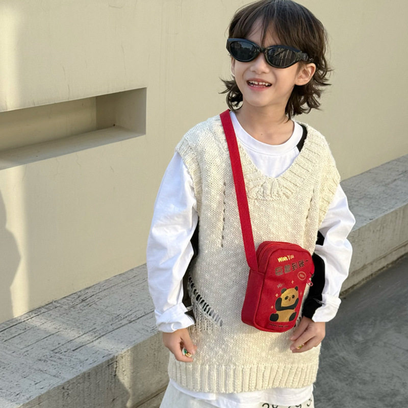 儿童斜挎包新款拜年压岁钱福袋男孩可爱熊猫小朋友女孩单肩包洋气,淘宝优惠券,粉丝福利购,淘宝优惠卷
