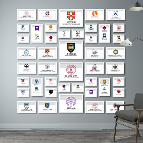 世界名校LOGO照片墙装饰哈佛牛津清华剑桥大学校徽培训班相框挂画 - 图1