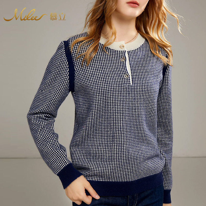 mulee /慕立秋冬套头千鸟格针织衫 慕立毛衣