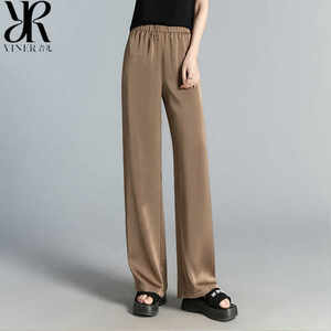 正品音儿真丝女裤长裤直筒桑蚕丝裤子高腰休闲裤女夏装窄版阔腿裤