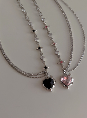 甜酷辣妹镶钻爱心芒星项链冷淡风项坠项饰女时尚创意设计感锁骨链