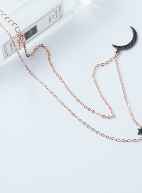 s925纯银黑色星月项链简约大方