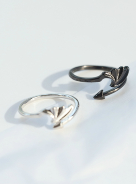 日韩风纯银恶魔天使翅膀情侣戒子