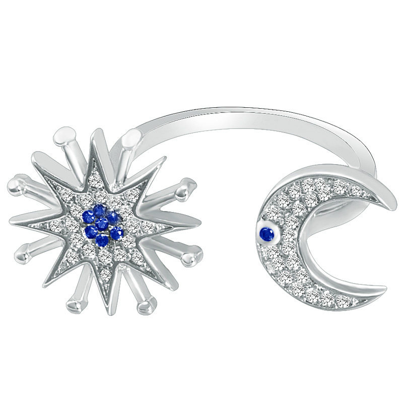 原创设计S925纯银指环唯美气质镶钻星月开口戒指女款百搭饰品礼物 - 图3