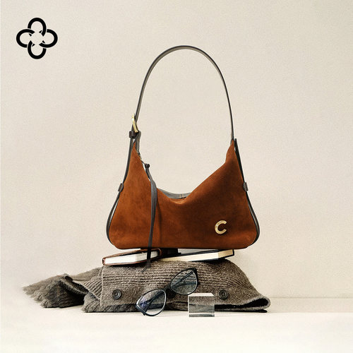 CASSILE卡思乐绒面饺子包2026新款冬复古羊皮单肩包腋下女包 - 图3