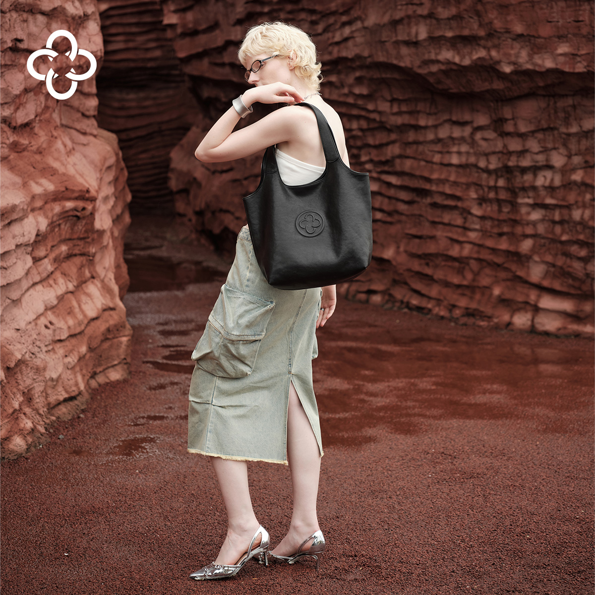 CASSILE卡思乐托特包2025新款植鞣软羊皮大容量单肩包黑色马甲包 - 图1