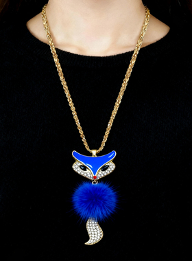 韩国衣服挂件简约项链狐狸毛衣链