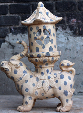 唐三彩陶瓷灯台家居摆件工艺古玩