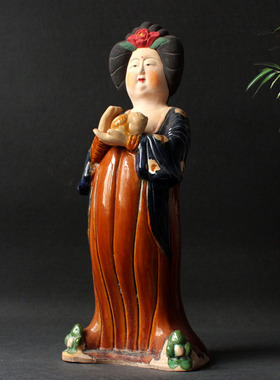 唐三彩陶瓷胖妞电视柜仿古风摆件