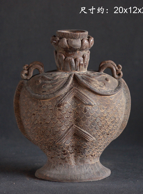 仿古陶瓷唐三彩莲花双鱼壶皮囊壶唐代酒具酒壶做旧复古摆件醒酒壶