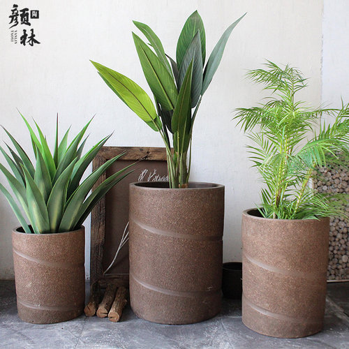 加高大盆陶土盆深款花盆大花盆紫砂盆粗陶盆景观花盆螺纹盆绿植盆 - 图1