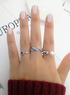 s925韩国东大门潮人个性纯银戒指女款多层泰银时尚开口食指指环