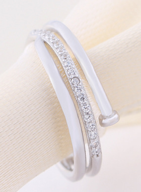 纯银镶钻石韩国钉子戒指明星同款